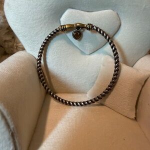 Brighton Two-Tone Brass and Silver Heart Charm Twist Bangle Bracelet